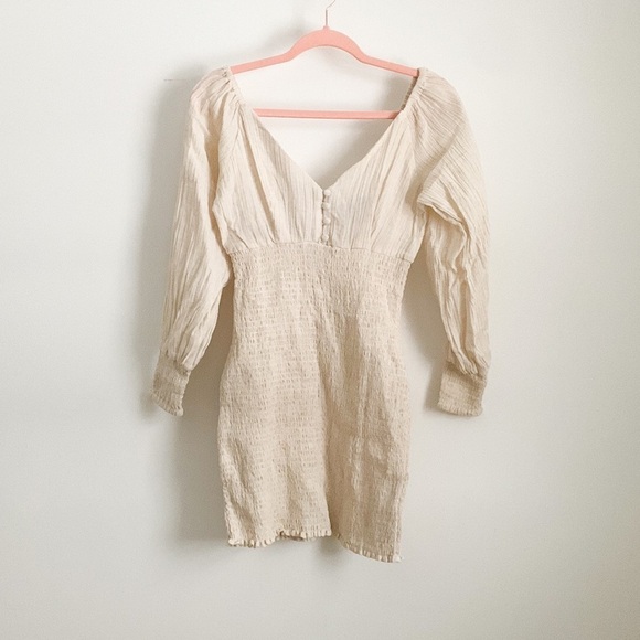 NWT ASOS Stone Smocked Puff Sleeve Peasant Mini Dress 2 - Picture 5 of 12